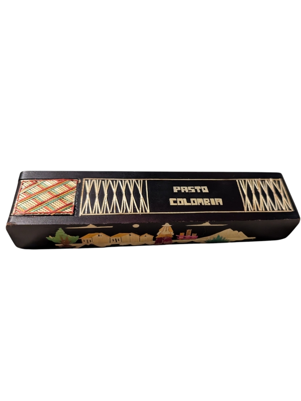 Vintage Small‎ Wood Artisan Inlaid Box with Sliding Lid Pesto Columbia